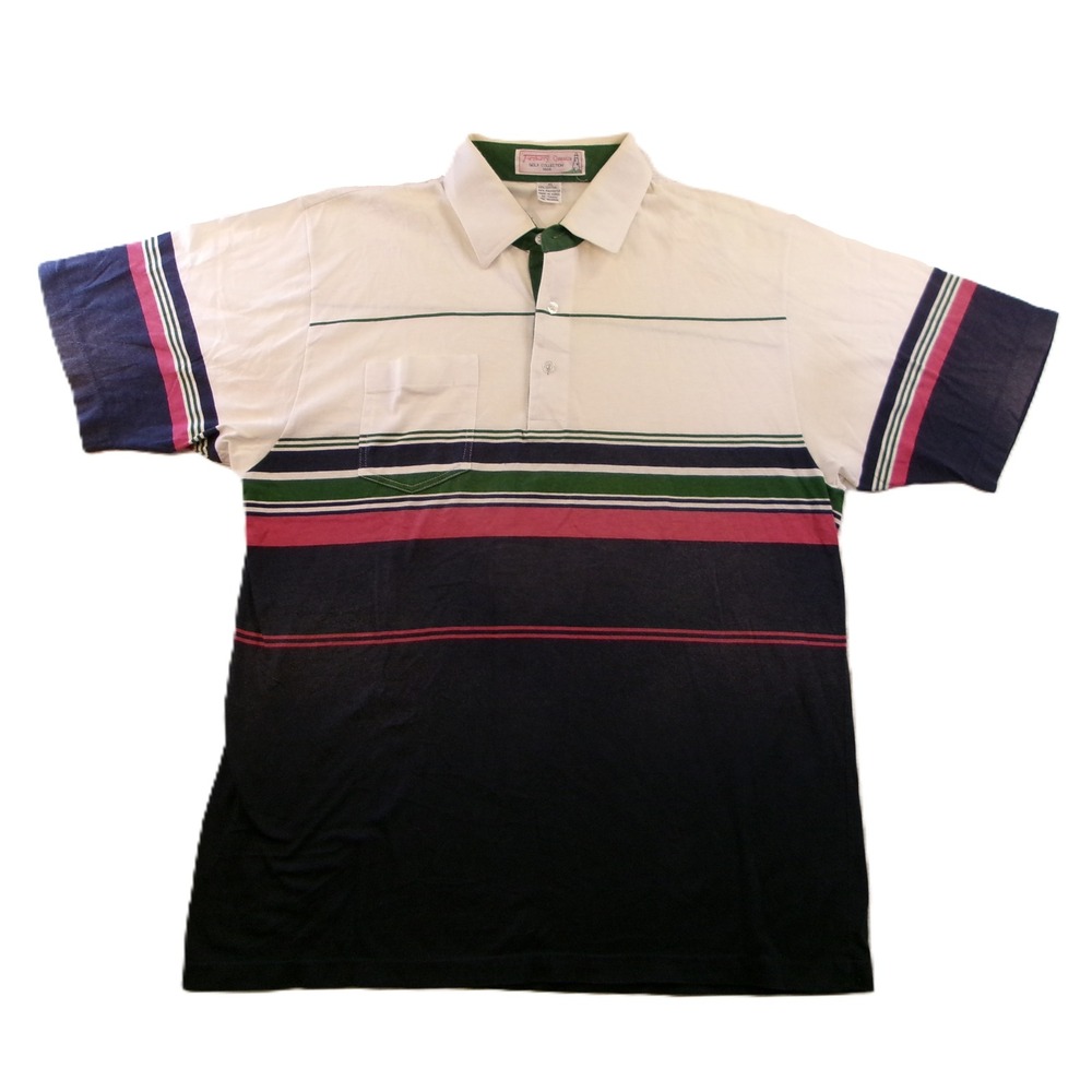 Turnburry Classics Polo Shirt Mens XL Cream Navy Striped Golf Top